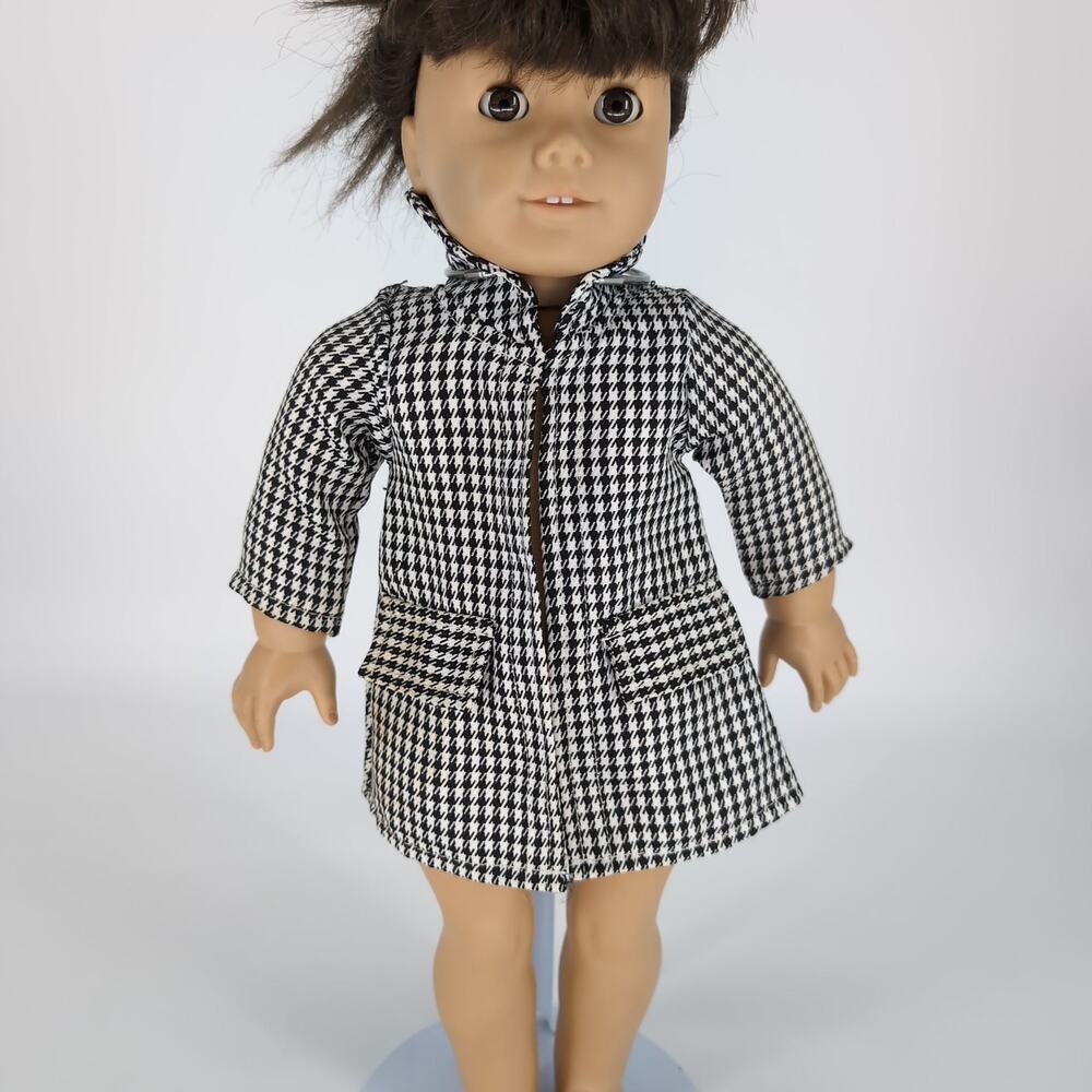 Unbranded Black & White Houndstooth Doll Long Sleeve Pea Coat for 18" Dolls - GC